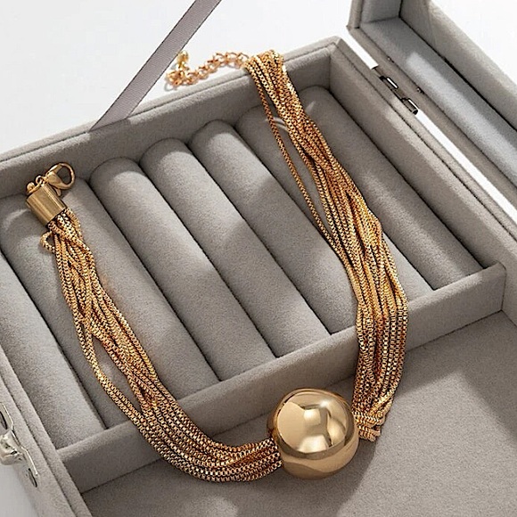 Ball Multilayer Chain Link Gold Plated Choker - Picture 2 of 8